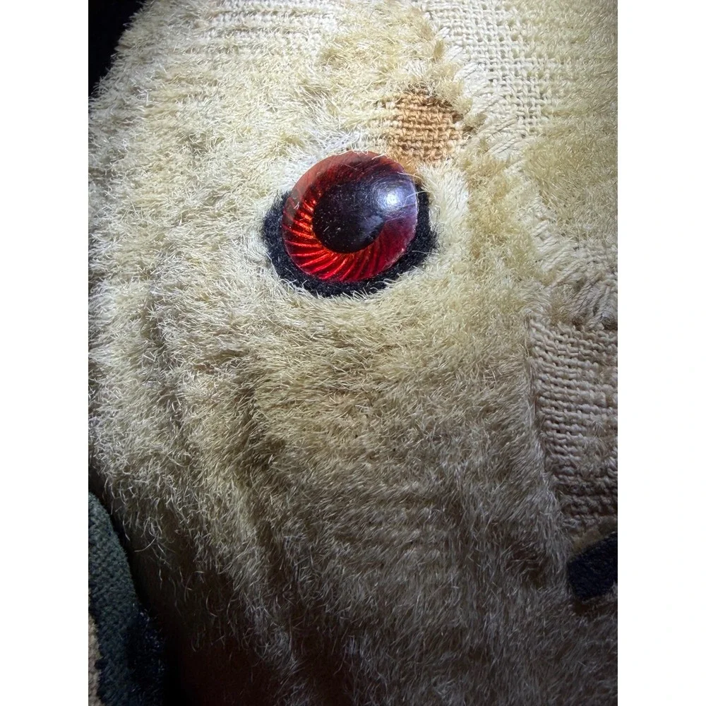 Antique 1925-1945 Panda Bear Plush Teddy Bear Stuffed Animal Red Glass Eyes 14in